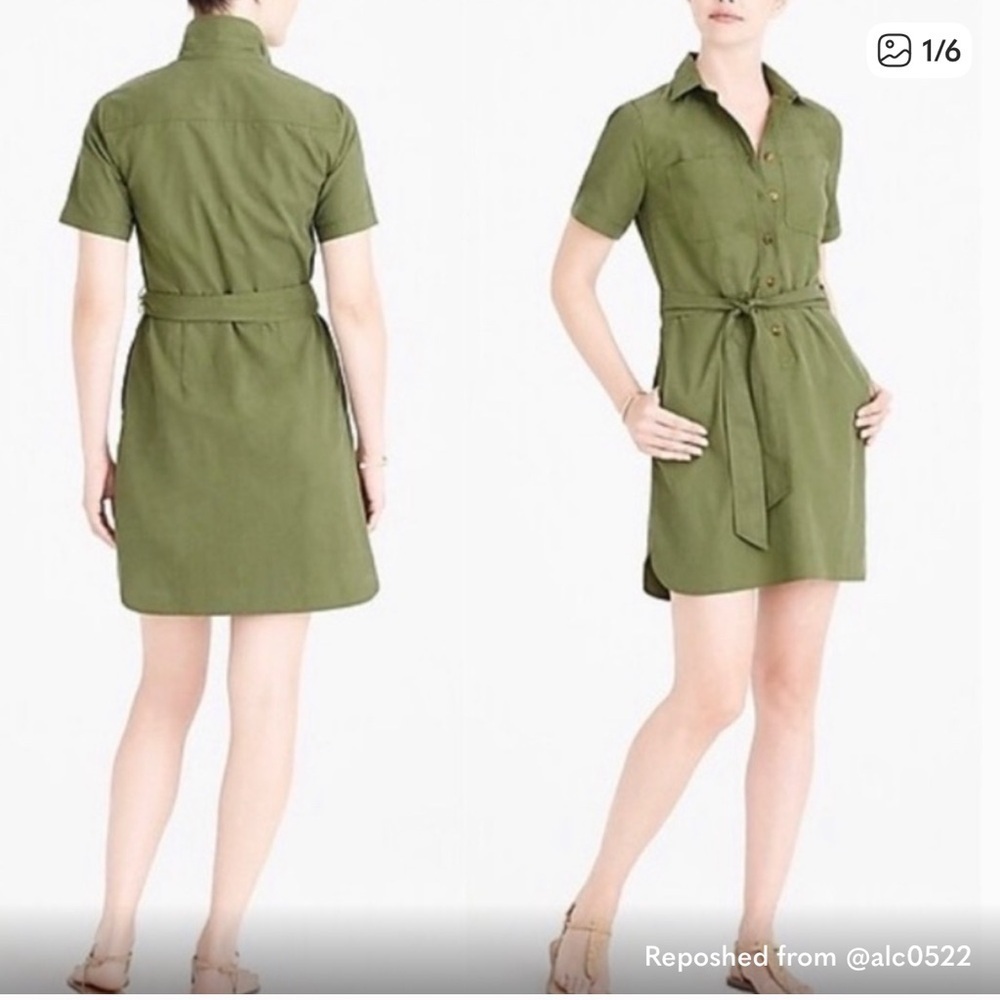 J Crew | Olive Green Mechanical Shirt Dress | Pockets | size 8